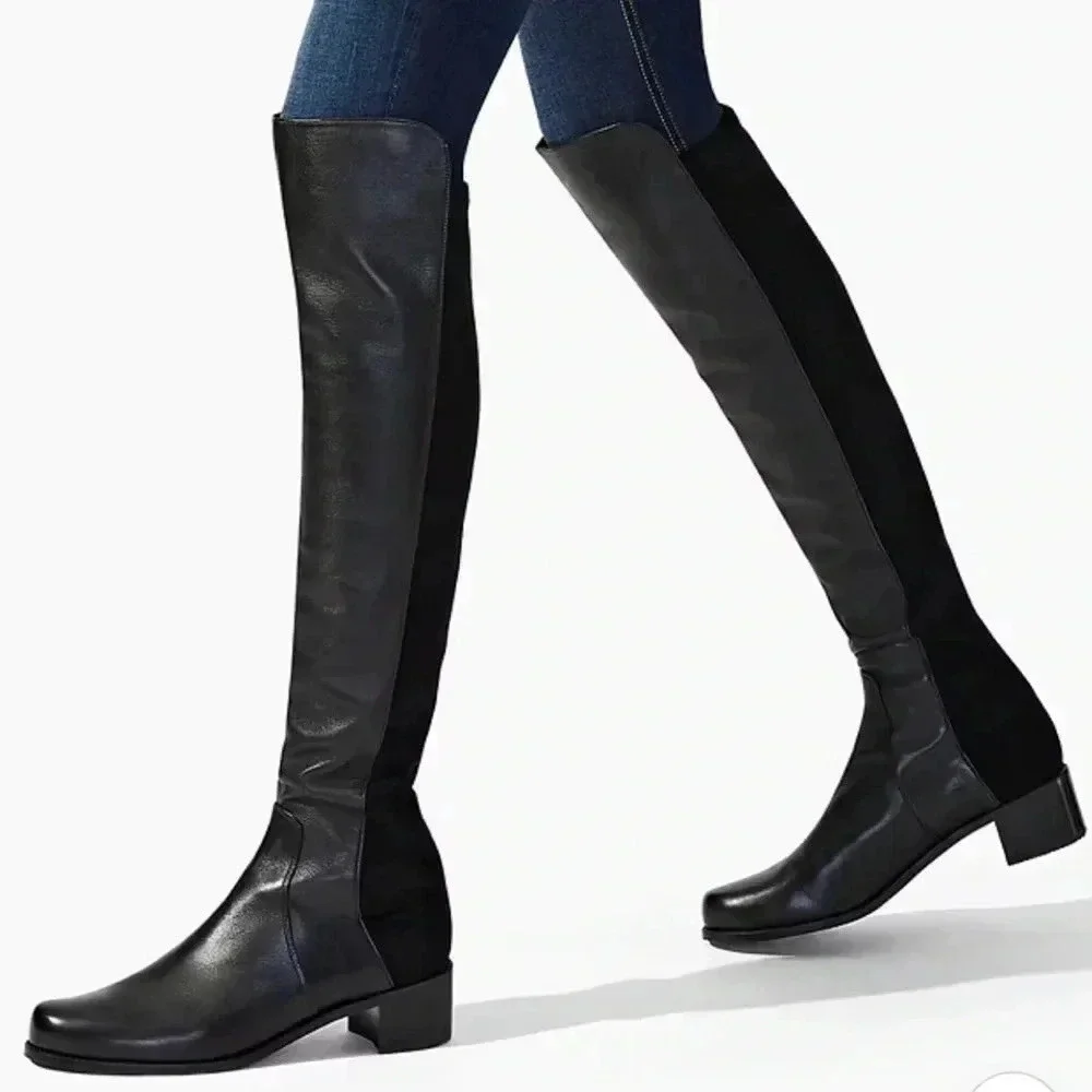 Stuart Weitzman Reserve Black Leather Over the Knee Boots Size